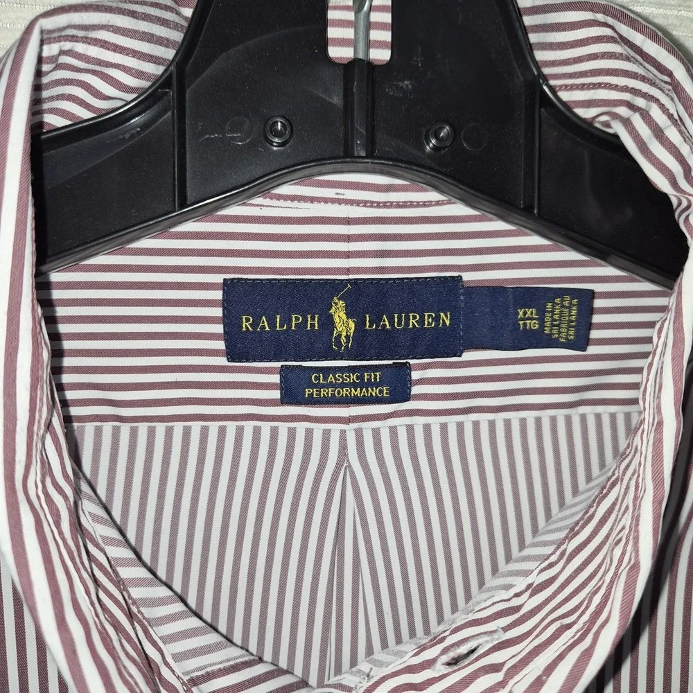 Ralph‎ Lauren Polo Classic Fit Performance Shirt Men's XXL Burgundy Stripe
